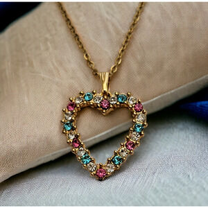 Colorful Heart Jewelry, 18in Gold-Tone Chain,